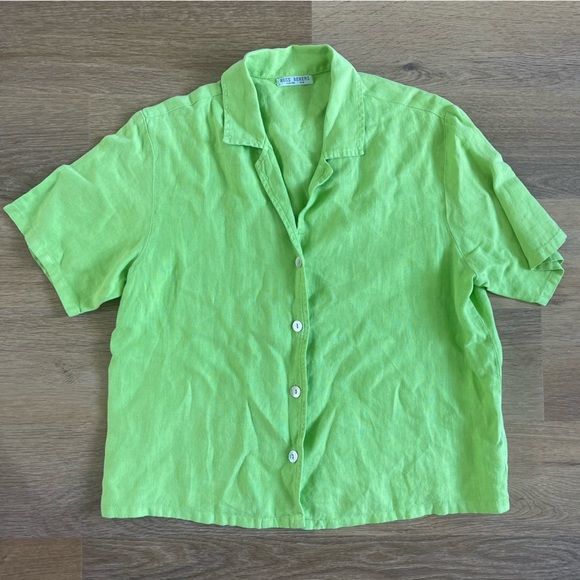 Russ Berens Tops - Russ Berens Vintage 100% Linen Short Sleeve Button Down, Green, Size S